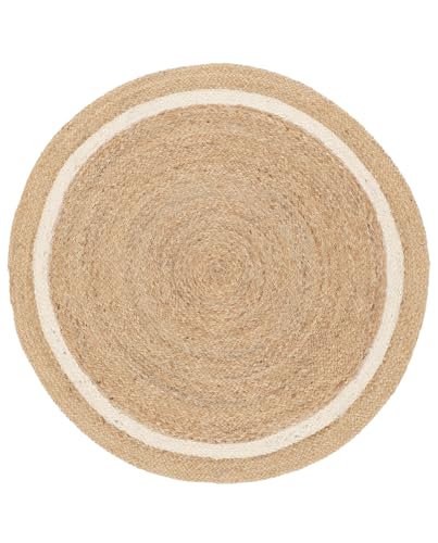 RugVista, Pella Line, In & Outdoor Teppich, Kurzflor Teppich, Ø 120 cm, Rund, Modern, Jute, Flur, Care & FAIR, Terrasse, Wohnzimmer, Outdoorteppich, Beige/Naturweiß von RugVista