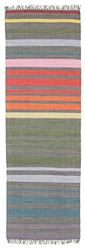 RugVista, Rainbow Stripe, Teppich, Mittelflor Teppich, 80 x 250 cm, Läufer, Moderner Kelim Teppich, Wolle, Flur, Schlafzimmer, Küche, Wohnzimmer, Grau, Grau von RugVista