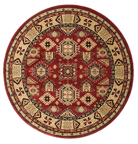 RugVista, Shirvan Kazak, Teppich, Mittelflor Teppich, ∅ 200 cm, Rund, Orientalischer Ziegler Teppich, Oeko-Tex Standard 100, Polypropylene, Flur, Schlafzimmer, Küche, Wohnzimmer, Rot/Rost, Dunkelrot von RugVista