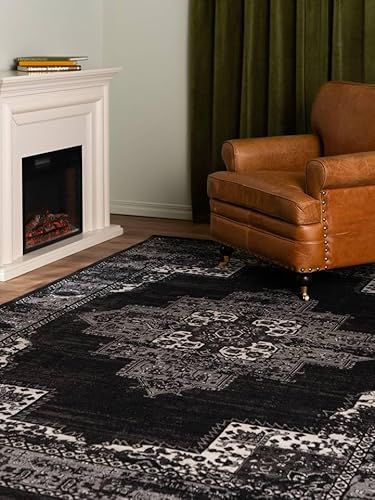 RugVista, Vintage Vega, Teppich, Kurzflor Teppich, 300 x 400 cm, Rechteckiger, Modern, Oeko-Tex Standard 100, Polypropylene, Flur, Schlafzimmer, Küche, Wohnzimmer, Anthracite/Grau, Schwarz von RugVista