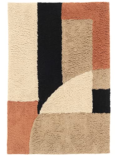 RugVista Badematte Cadiz, 90 x 60 cm, Rechteckig, Mittelflor, Moderner Badteppich, Maschinenwaschbar bis 30°C, 100% Baumwolle, Beige/Terra von RugVista