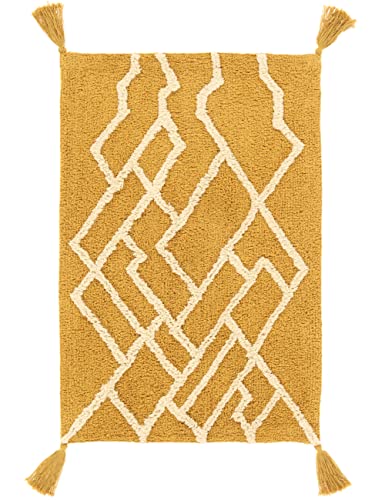 RugVista Badematte Riviera, 90 x 60 cm, Rechteckig, Mittelflor, Moderner Badteppich, Maschinenwaschbar bis 30°C, 100% Baumwolle, Gelb/Natur von RugVista