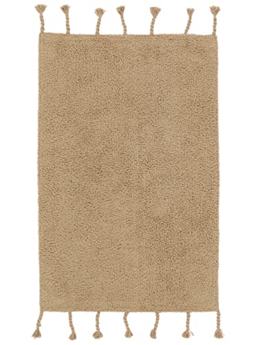 RugVista Badematte Zale, 90 x 60 cm, Rechteckig, Mittelflor, Drehbar, Moderner Badteppich, Maschinenwaschbar bis 30°C, 100% Baumwolle, Beige von RugVista