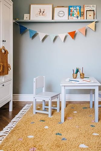 RugVista Confetti Teppich, Kinderzimmerteppich, 140 x 200 cm, Rechteckig, Kinderteppich für Kinder, Polypropylene, Spielteppich Babys Junge Mädchen, Keine schädlichen Stoffe, Gelb von RugVista