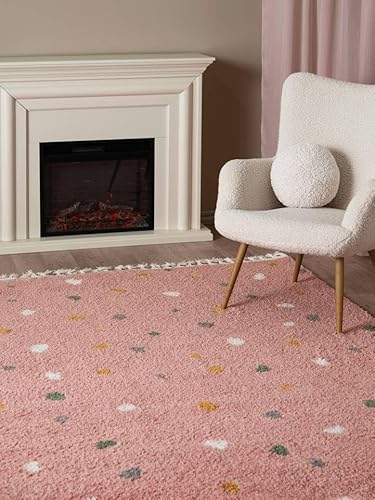 RugVista Confetti Teppich, Kinderzimmerteppich, 140 x 200 cm, Rechteckig, Kinderteppich für Kinder, Polypropylene, Spielteppich Babys Junge Mädchen, Keine schädlichen Stoffe, Rosa von RugVista