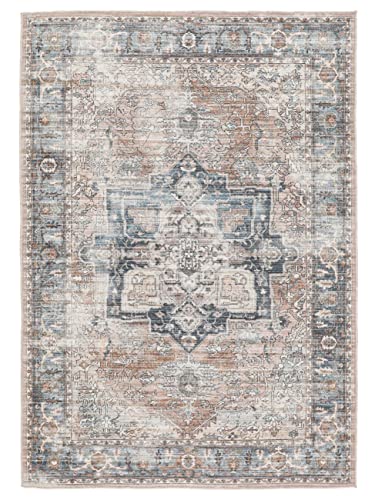 RugVista, Dhabi Oriental, Teppich, 200 x 300 cm, Rechteck, Kurzflor, Modern, Oeko-TEX Standard 100, Wohnzimmer, Schlafzimmer, Esszimmer/Küche, Flur, Büro, Nur chemisch reinigen, Terracotta/Blau von RugVista