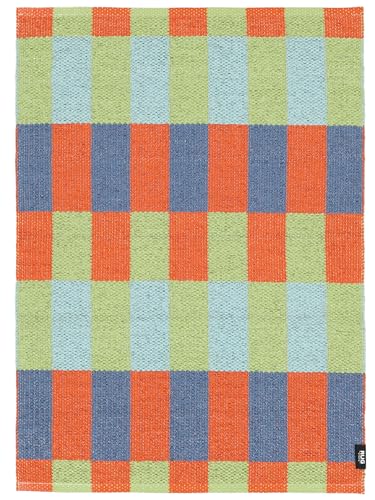 RugVista Favola, In & Outdoor Teppich, Rechteckig, 70 x 100 cm, Außenteppich, UV-beständig, Wasserabweisend, Allergikerfreundlich, Balkon, Innenhof, Garten und Terrasse, Orange/Blau von RugVista