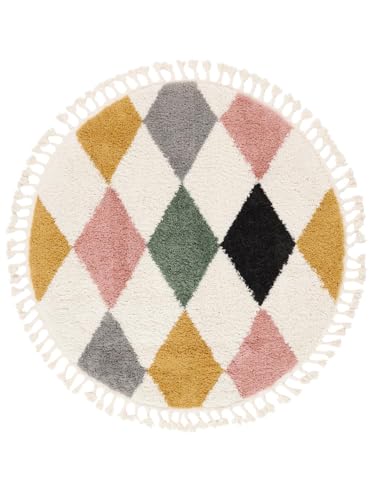 RugVista Jester Teppich, Kinderzimmerteppich, ∅ 150 cm, Rund, Kinderteppich für Kinder, Polypropylene, Spielteppich Babys Junge Mädchen, Keine schädlichen Stoffe, Mehrfarbig von RugVista