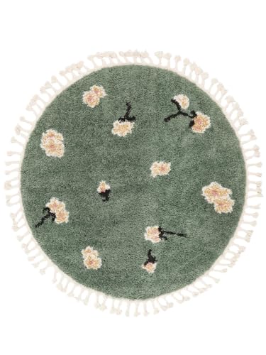 RugVista Linnea Teppich, Kinderzimmerteppich, ∅ 100 cm, Rund, Kinderteppich für Kinder, Polypropylene, Spielteppich Babys Junge Mädchen, Keine schädlichen Stoffe, Grün von RugVista