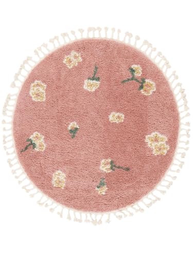 RugVista Linnea Teppich, Kinderzimmerteppich, ∅ 100 cm, Rund, Kinderteppich für Kinder, Polypropylene, Spielteppich Babys Junge Mädchen, Keine schädlichen Stoffe, Rosa von RugVista