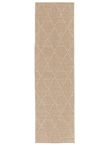 RugVista Mezzo, In & Outdoor Teppich, Läufer, 80 x 300 cm, Außenteppich, UV-beständig, Wasserabweisend, Allergikerfreundlich, Balkon, Innenhof, Garten und Terrasse, Beige/Weiß von RugVista