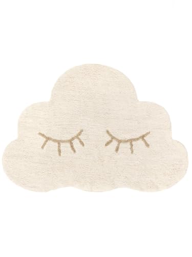 RugVista Sleepy Cloud Teppich, Kinderzimmerteppich, 100 x 150 cm, Oval, Kinderteppich für Kinder, Baumwolle, Spielteppich Babys Junge Mädchen, Keine schädlichen Stoffe, Naturweiß/Beige von RugVista