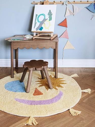 RugVista Smiley Teppich - Gelb/Mehrfarbig Teppich Ø 100 Moderner, Rund Teppich von RugVista