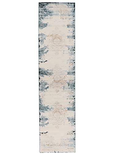 RugVista, Alaska, Teppich, Mittelflor Teppich, 80 x 300 cm, Läufer, Modern, Oeko-Tex Standard 100, Polypropylene, Flur, Schlafzimmer, Küche, Wohnzimmer, Hell Blau/Cream, Mehrfarbig von RugVista