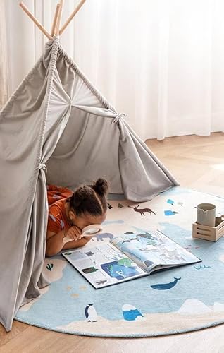 RugVista World map Teppich - Hellblau/Beige Teppich Ø 150 Moderner, Rund Teppich von RugVista