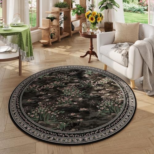 Rugcomf Circle Rug Impressionistischer Stil, Vintage, runder Teppich, 122 cm, rutschfest, niedriger Flor, kleiner runder Teppich für Schlafzimmer, Badezimmer, Eingangsbereich, Kinderzimmer, Büro Rugcomf Circle Rug Impressionistischer Stil, Vintage, runder Teppich, 122 cm, rutschfest, niedriger Flor, kleiner runder Teppich für Schlafzimmer, Badezimmer, Eingangsbereich, Kinderzimmer, Büro von Rugcomf