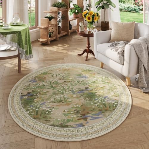 Rugcomf Circle Rug Impressionistischer Stil, Vintage, runder Teppich, 122 cm, rutschfest, niedriger Flor, kleiner runder Teppich für Schlafzimmer, Badezimmer, Eingangsbereich, Kinderzimmer, Büro Rugcomf Circle Rug Impressionistischer Stil, Vintage, runder Teppich, 122 cm, rutschfest, niedriger Flor, kleiner runder Teppich für Schlafzimmer, Badezimmer, Eingangsbereich, Kinderzimmer, Büro von Rugcomf
