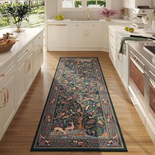 Rugcomf Läufer, lebendiger Baum des Lebens, Vintage-Küchenteppich, rutschfest, waschbar, weicher Teppichläufer für Waschküche, Schlafzimmer, Badezimmer, Grün Rugcomf Läufer, lebendiger Baum des Lebens, Vintage-Küchenteppich, rutschfest, waschbar, weicher Teppichläufer für Waschküche, Schlafzimmer, Badezimmer, Grün von Rugcomf