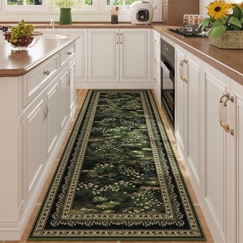 Rugcomf Teppichläufer im Impressionisten-Stil, Vintage-Küchenteppich, rutschfest, waschbar, weicher Teppichläufer für Küche, Waschküche, Schlafzimmer, Badezimmer, Grün Rugcomf Teppichläufer im Impressionisten-Stil, Vintage-Küchenteppich, rutschfest, waschbar, weicher Teppichläufer für Küche, Waschküche, Schlafzimmer, Badezimmer, Grün von Rugcomf