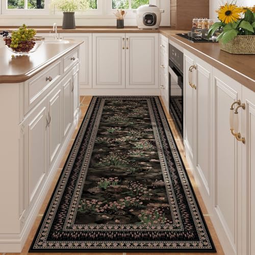 Rugcomf Teppichläufer im Impressionisten-Stil, Vintage-Küchenteppich, rutschfest, waschbar, weicher Teppichläufer für Küche, Waschküche, Schlafzimmer, Badezimmer, Schwarz Rugcomf Teppichläufer im Impressionisten-Stil, Vintage-Küchenteppich, rutschfest, waschbar, weicher Teppichläufer für Küche, Waschküche, Schlafzimmer, Badezimmer, Schwarz von Rugcomf