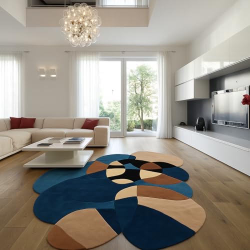 Rugeast Handgetufteter Woll- & Bambusseide Teppich 245x150 cm - Abstrakt Mehrfarbig Moderner Indischer Vorleger, Organische Form, Hochflor für Wohnzimmer, Gästezimmer, Schlafzimmer Deko von Rugeast