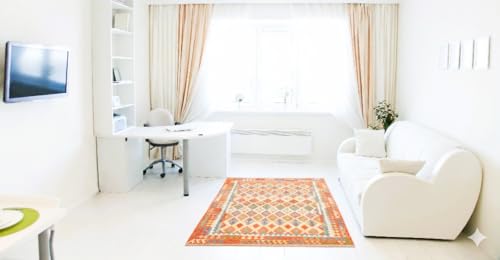 Rugeast Handgewebter Kelim Teppich 299x207 cm | Rechteckiger Wollteppich Multicolor | Dünn & Robust für Wohnzimmer & Schlafzimmer von Rugeast