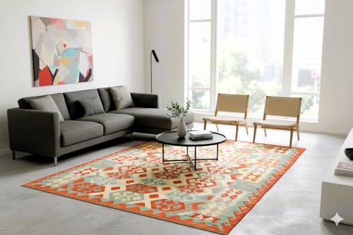 Rugeast Handgewebter Kilim Teppich 200x154 cm | Wollteppich Multicolor | Flachgewebe Teppich Wohnzimmer Esszimmer Boho Stil Rugeast Handgewebter Kilim Teppich 200x154 cm | Wollteppich Multicolor | Flachgewebe Teppich Wohnzimmer Esszimmer Boho Stil von Rugeast