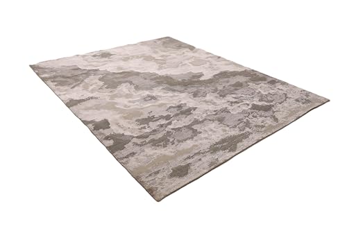 Rugeast Lotus Teppich 304x245 cm | Handgeknüpft aus Wolle & Bambusseide | Modernes abstraktes Design Grau Creme | Wohnzimmer & Schlafzimmer von Rugeast