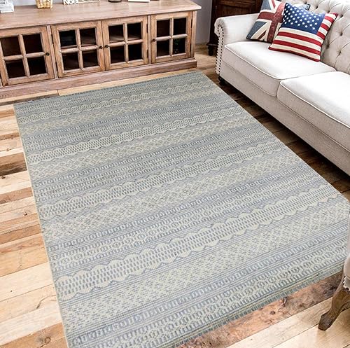 Rugeast Moderner Ikat Teppich 234x162 cm – Handgeknüpftes Design in Blau-Grau aus Indien von Rugeast