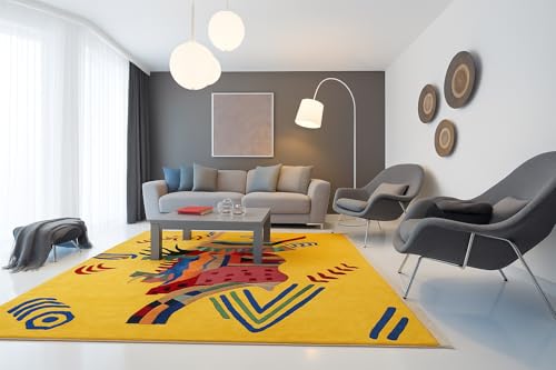 Rugeast Nepal Teppich 242x170 cm | Handgeknüpft Wolle & Seide auf Baumwolle | Gelb Braun Modern Abstrakt Design | Wohnzimmer Schlafzimmer Gästezimmer Arbeitszimmer von Rugeast