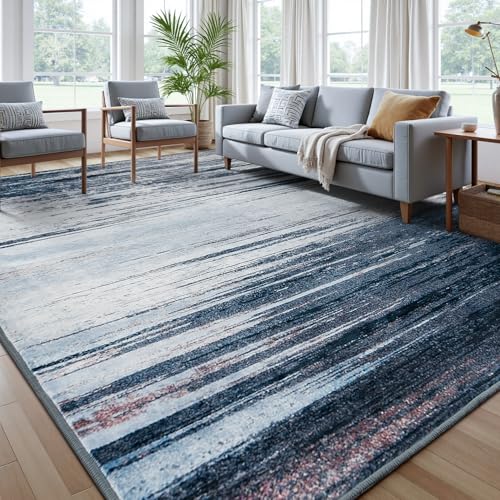 Waschbarer Teppich für Wohnzimmer, niedriger Flor, weiche Kunstwolle, schmutzabweisend, kinder- und haustierfreundlich, abstrakter blaugrauer Teppich für Schlafzimmer, Heimbüro, Esszimmer Waschbarer Teppich für Wohnzimmer, niedriger Flor, weiche Kunstwolle, schmutzabweisend, kinder- und haustierfreundlich, abstrakter blaugrauer Teppich für Schlafzimmer, Heimbüro, Esszimmer von Rugflix