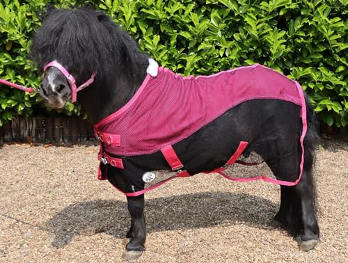 Ruggles Fleece-/Netz-Kühldecke für Shetlandpony, Miniaturpferd, Esel, ideal für Reisen, stabiles Kühlen/Trocknen nach dem Training oder Baden (Schwarz/Rosa, 1,27 m) von Ruggles