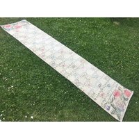 Vintage Läufer Teppich, Boho Oushak Teppich Läufer, Low Pile Distressed Wolle Eingang Flur 9'5 "x 2'1" Füße von RuginRugs