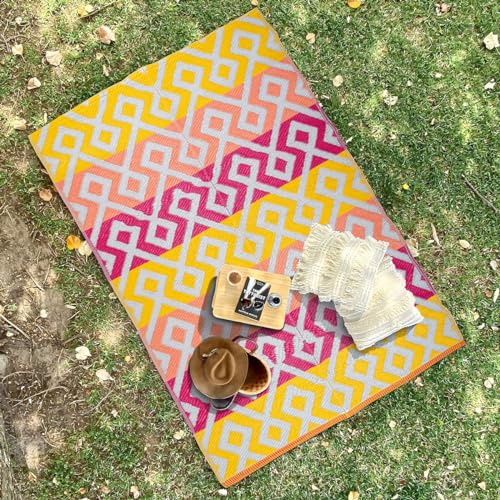 Rugium Korbteppich, Dünn, Faltbar, Garten-, Balkon- und Heimteppich – Wasserabweisender Gemusterter Picknick-Teppich, Leicht Zu Tragender Innen- und Außenteppich (150 x 210 cm) von Rugium