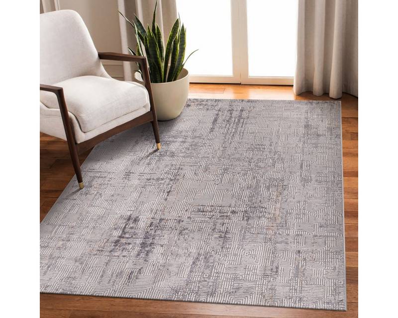 Rugium Teppich Motto 4481 moderner Teppich in Grau- und Beigetönen, Höhe: 7 mm, rechteckig, weicher Mittelflor, geeignet für Staubsaugerroboter von Rugium