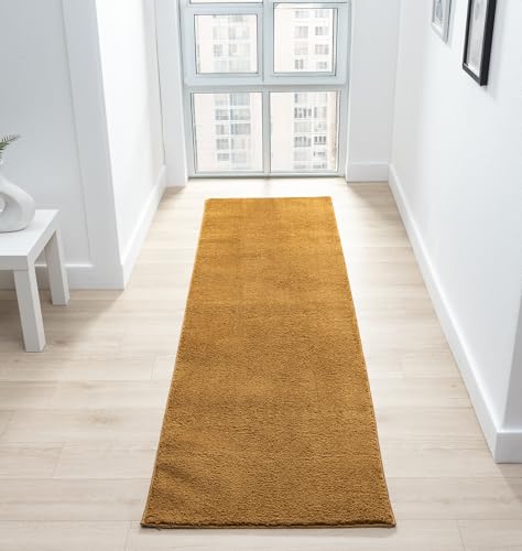 Moderner Wohnzimmerteppich, bequem, waschbar, Polyester, einfarbig, für den Innenbereich, mit niedrigem Flor, rutschfeste Filzunterseite, superweich, Teppich, Schlafzimmer, Flur, Gold, 60 x 200 cm Moderner Wohnzimmerteppich, bequem, waschbar, Polyester, einfarbig, für den Innenbereich, mit niedrigem Flor, rutschfeste Filzunterseite, superweich, Teppich, Schlafzimmer, Flur, Gold, 60 x 200 cm von Rugs by Desire