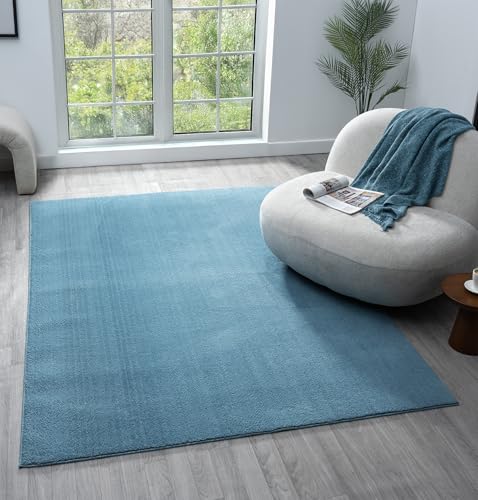 Moderner Wohnzimmerteppich, bequem, waschbar, Polyester, einfarbig, für den Innenbereich, mit niedrigem Flor, rutschfeste Filzunterseite, superweicher Teppich, Schlafzimmer, Flur, Blaugrün, 160 x 220 Moderner Wohnzimmerteppich, bequem, waschbar, Polyester, einfarbig, für den Innenbereich, mit niedrigem Flor, rutschfeste Filzunterseite, superweicher Teppich, Schlafzimmer, Flur, Blaugrün, 160 x 220 von Rugs by Desire