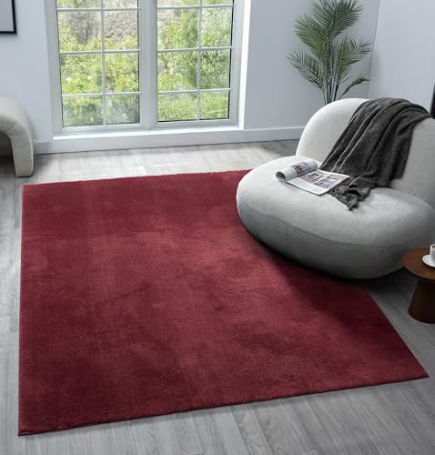 Moderner Wohnzimmerteppich, bequem, waschbar, Polyester, einfarbig, für den Innenbereich, mit niedrigem Flor, rutschfeste Filzunterseite, superweicher Teppich, Schlafzimmer, Flur, Rot, 80 x 120 cm Moderner Wohnzimmerteppich, bequem, waschbar, Polyester, einfarbig, für den Innenbereich, mit niedrigem Flor, rutschfeste Filzunterseite, superweicher Teppich, Schlafzimmer, Flur, Rot, 80 x 120 cm von Rugs by Desire