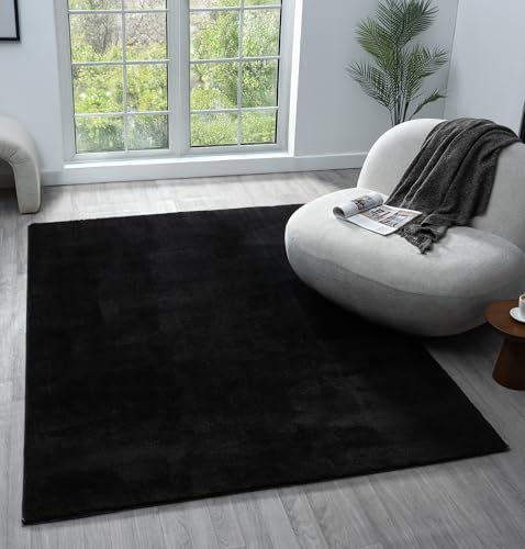 Moderner Wohnzimmerteppich, bequem, waschbar, Polyester, einfarbig, für den Innenbereich, mit niedrigem Flor, rutschfeste Filzunterseite, superweicher Teppich, Schlafzimmer, Flur, Schwarz, 80 x 120 cm Moderner Wohnzimmerteppich, bequem, waschbar, Polyester, einfarbig, für den Innenbereich, mit niedrigem Flor, rutschfeste Filzunterseite, superweicher Teppich, Schlafzimmer, Flur, Schwarz, 80 x 120 cm von Rugs by Desire
