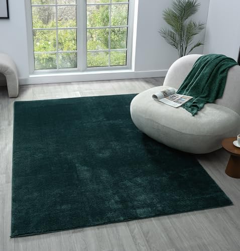 Moderner Wohnzimmerteppich, bequem, waschbar, Polyester, einfarbig, für den Innenbereich, mit niedrigem Flor, rutschfeste Filzunterseite, superweicher Teppich, Schlafzimmer, Flur, Smaragd, 120 x 160 Moderner Wohnzimmerteppich, bequem, waschbar, Polyester, einfarbig, für den Innenbereich, mit niedrigem Flor, rutschfeste Filzunterseite, superweicher Teppich, Schlafzimmer, Flur, Smaragd, 120 x 160 von Rugs by Desire