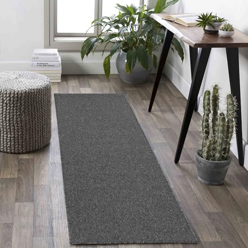 Rugs by Desire Simple Niederflor Teppiche Wohnzimmer - Moderne Getuftete Teppiche für Wohnzimmer mit Filzrückseite, Dunkelgrau, 57x220 cm von Rugs by Desire