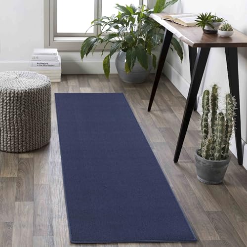 Rugs by Desire Simple Niederflor Teppiche Wohnzimmer - Moderne Getuftete Teppiche für Wohnzimmer mit Filzrückseite, Marineblau, 57 x 220 cm von Rugs by Desire