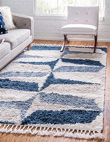 Rugs.com Athena Shag Collection Teppich, 1,2 x 1,8 m, blauer Zottelteppich, perfekt für Eingänge, Küchen, Frühstücksecken, Akzentstücke von Rugs.com