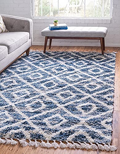 Rugs.com Athena Shag Collection Teppich, 1,5 m x 2,4 m, blauer Zottelteppich, perfekt für Schlafzimmer, Esszimmer, Wohnzimmer von Rugs.com