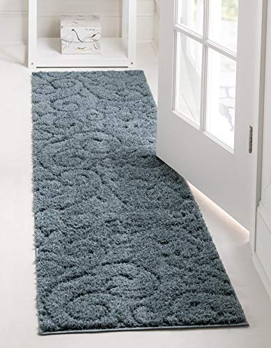 Rugs.com Botanical Shag Collection Teppich, 3 m, Läufer, blau, Zottelteppich, perfekt für Flur, Eingangsbereich von Rugs.com