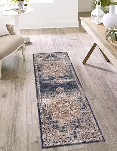 Rugs.com Eliza Collection Teppich, 60 x 30 cm, Dunkelblau, niedriger Teppich, perfekt für Flur, Eingangsbereich von Rugs.com