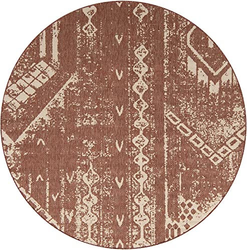 Rugs.com Outdoor Bohemian Collection Teppich, 2,4 m, rund, Terrakotta, Flachgewebe, perfekt für Küchen, Esszimmer von Rugs.com