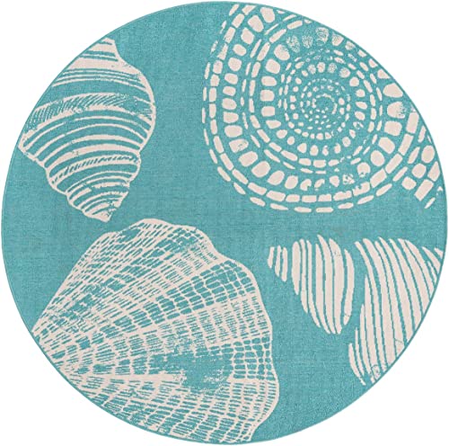 Rugs.com Outdoor Coastal Collection Teppich, 2,1 m, rund, blaugrün, Flachgewebe, perfekt für Küchen, Esszimmer von Rugs.com