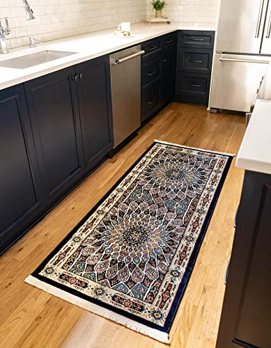 Rugs.com Rabia Collection Teppich, 60 x 200 cm, marineblau, niedriger Teppich, perfekt für Flur, Eingangsbereich von Rugs.com
