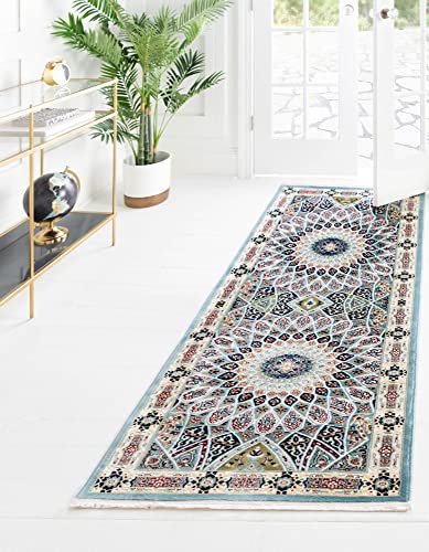 Rugs.com Rabia Collection Teppich, 91 x 33 cm, Läufer, blau, niedrig, perfekt für Flur, Eingangsbereich von Rugs.com